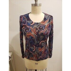 NWT Talbots Paisley 100% Merino Wool Cardigan Sweater Size Medium